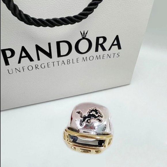 Pandora Detroit Lions NFL Football Helmet Charm 14K Gold and S925 Silver - Picture 1 of 6